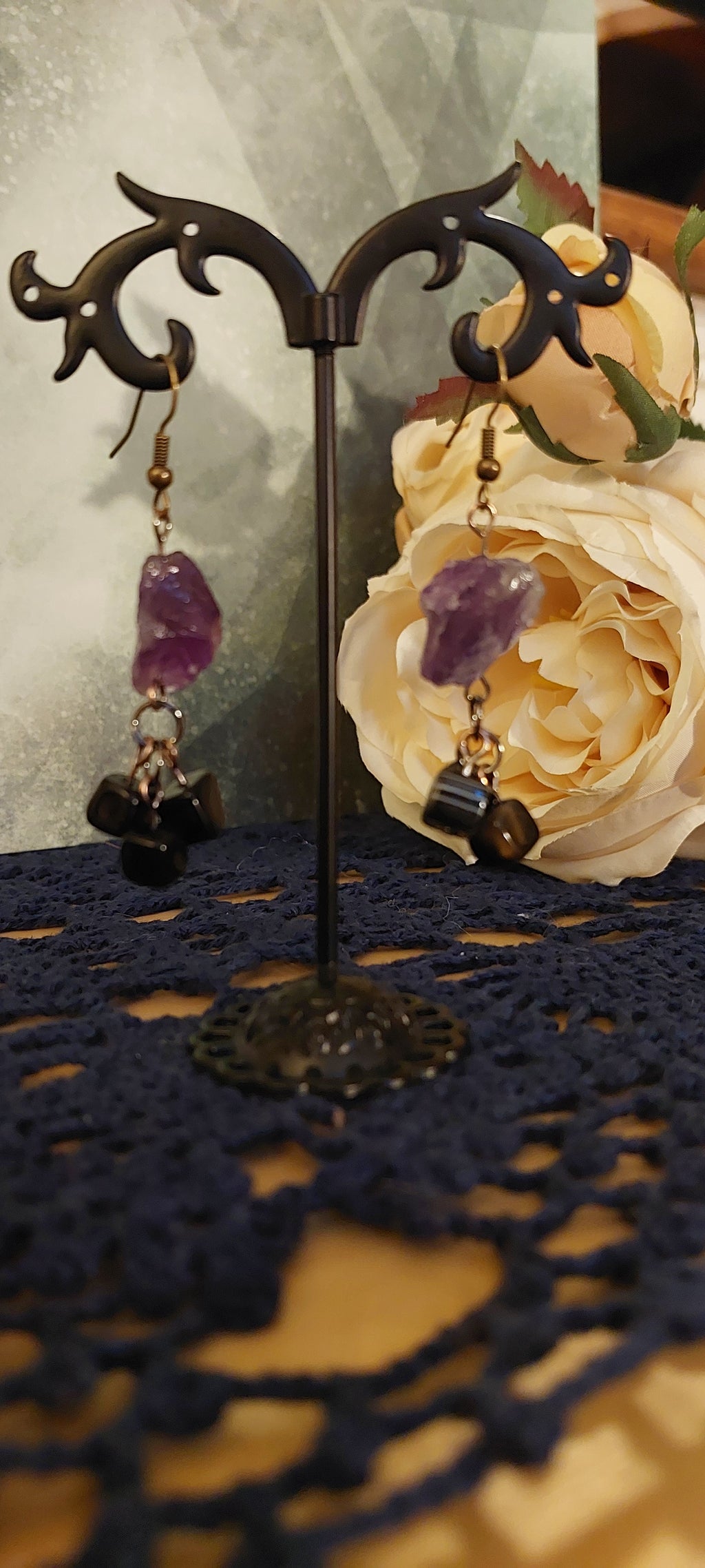 Raw Amethyst and Black Sardonyx Earrings