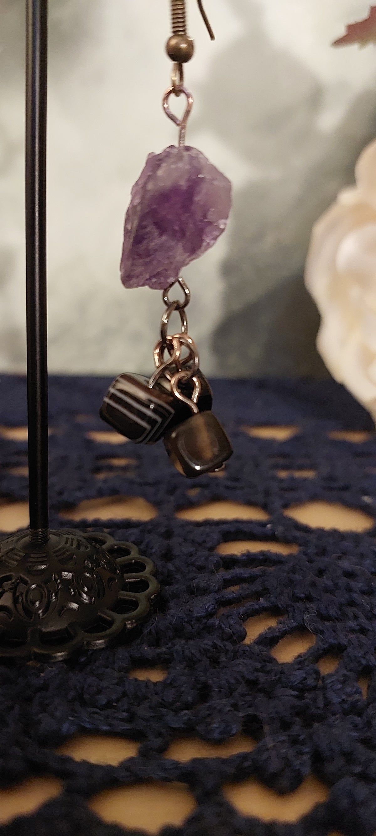 Raw Amethyst and Black Sardonyx Earrings