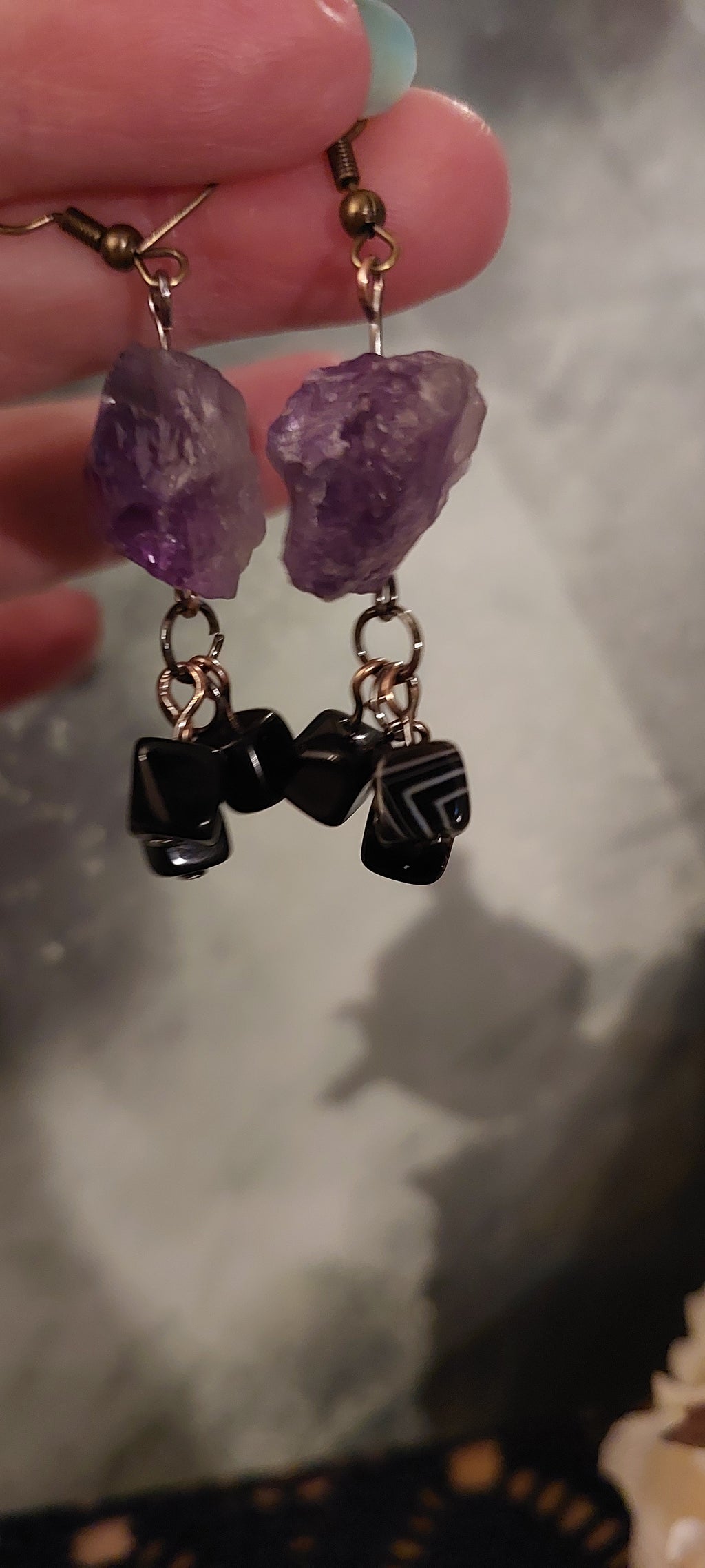Raw Amethyst and Black Sardonyx Earrings
