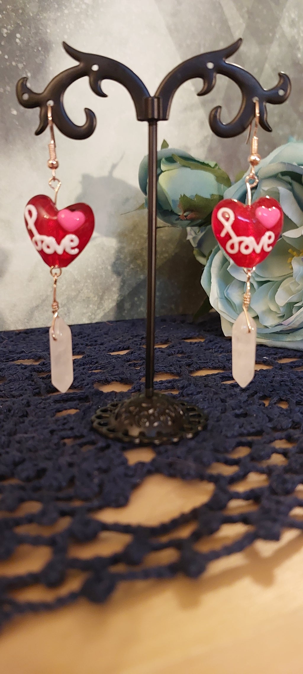 Heart Earrings with Rose Quartz