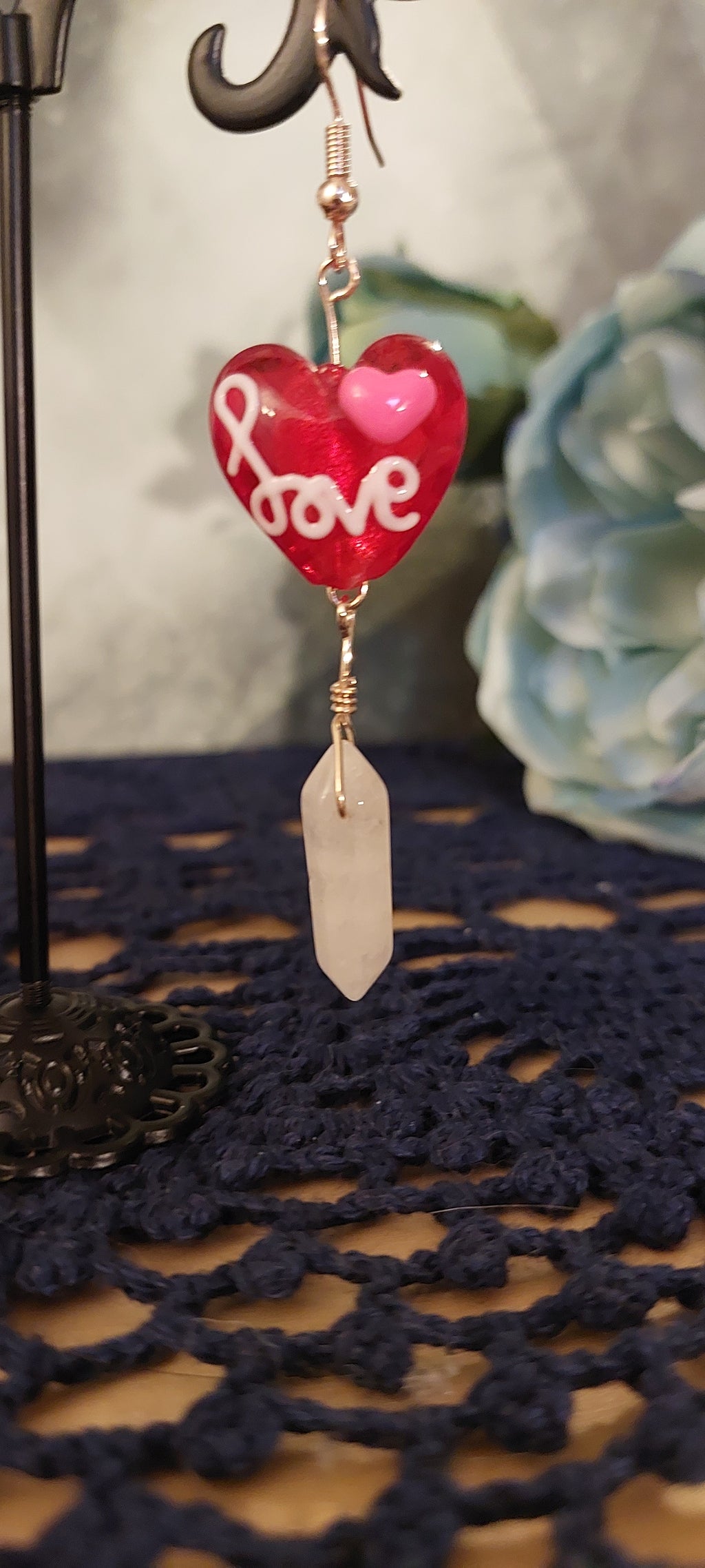 Heart Earrings with Rose Quartz