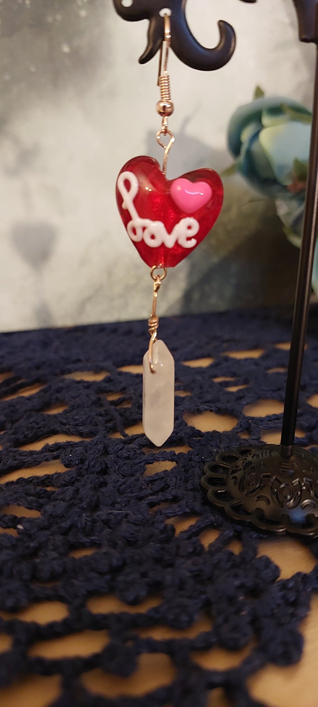 Heart Earrings with Rose Quartz