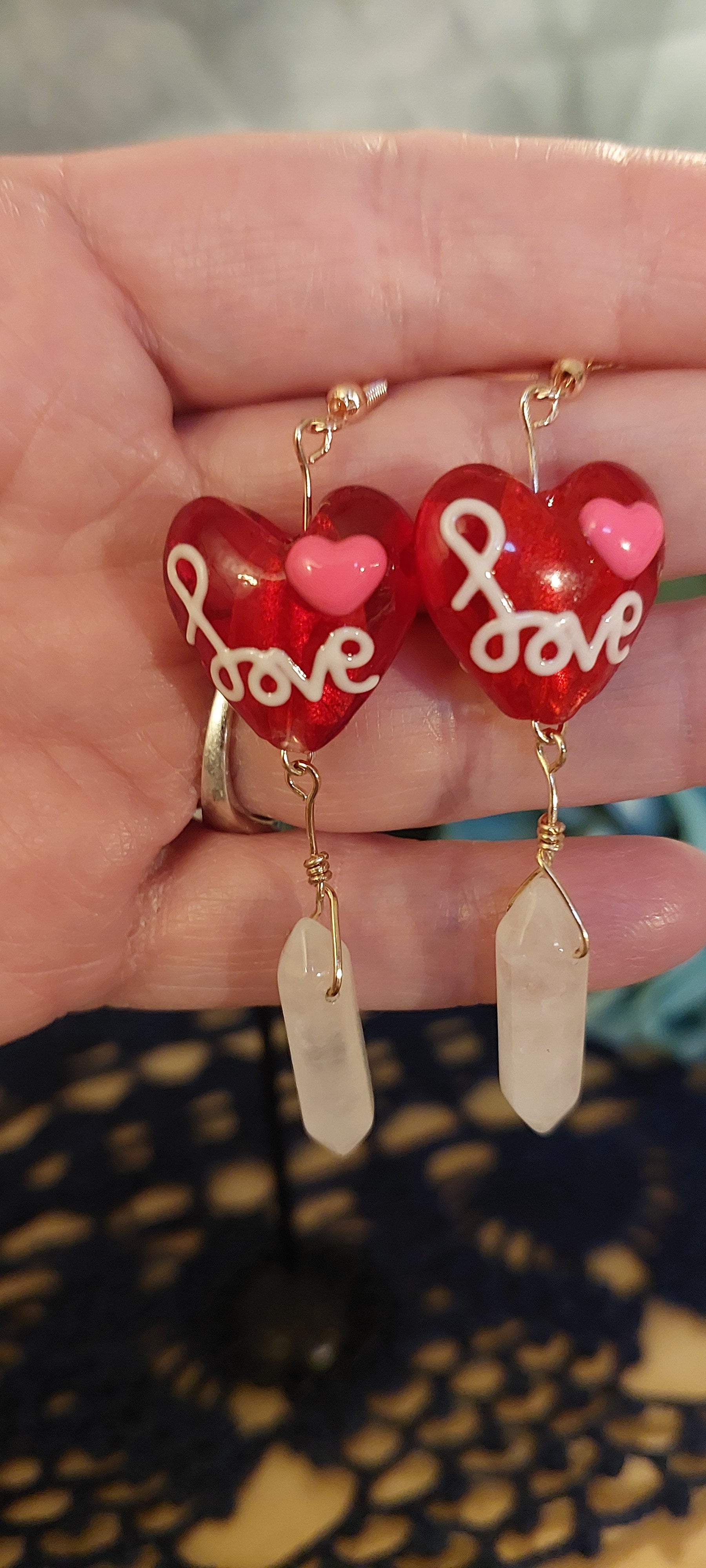Heart Earrings with Rose Quartz
