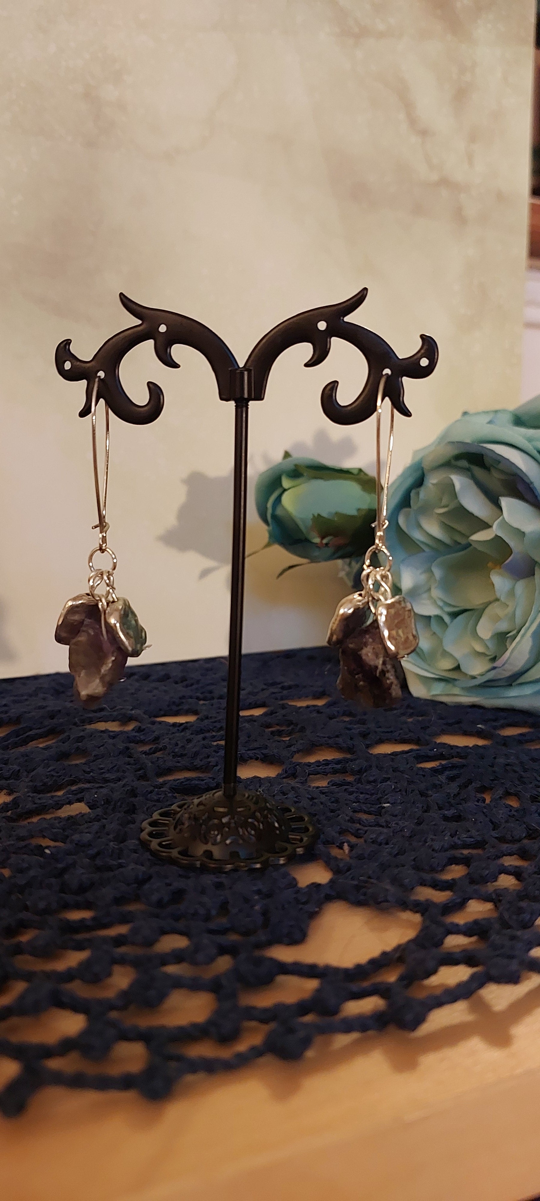 Raw Amethyst and Silver Earrings