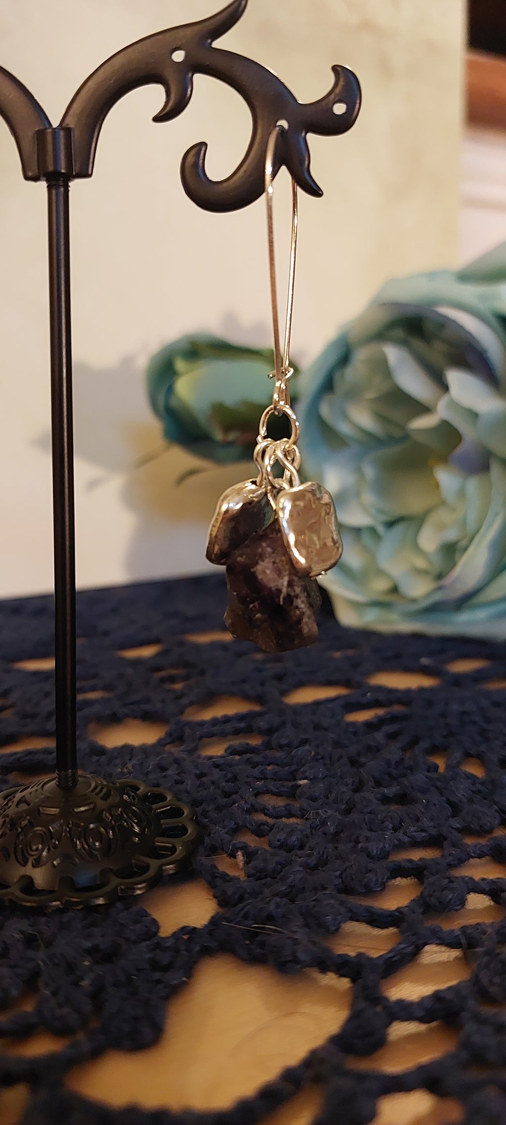 Raw Amethyst and Silver Earrings