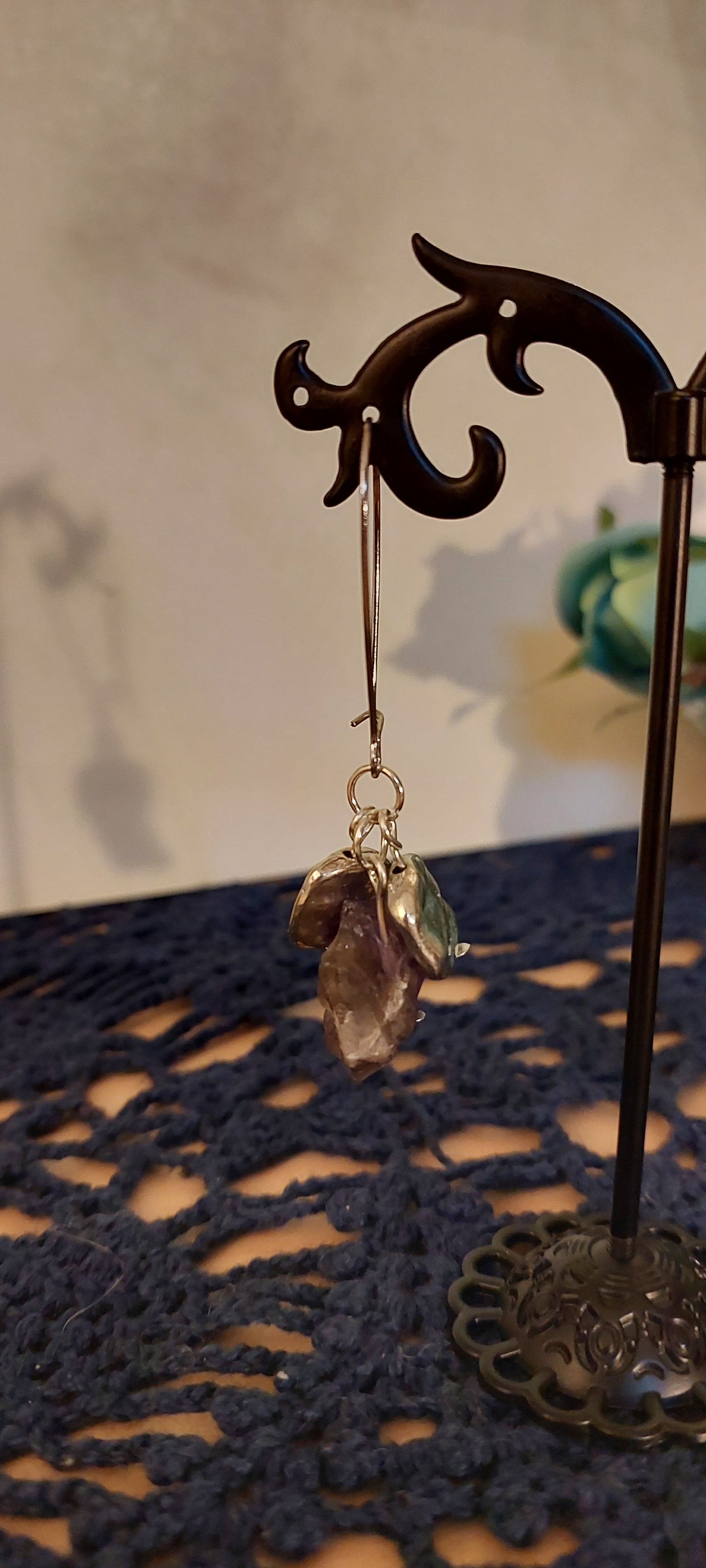 Raw Amethyst and Silver Earrings