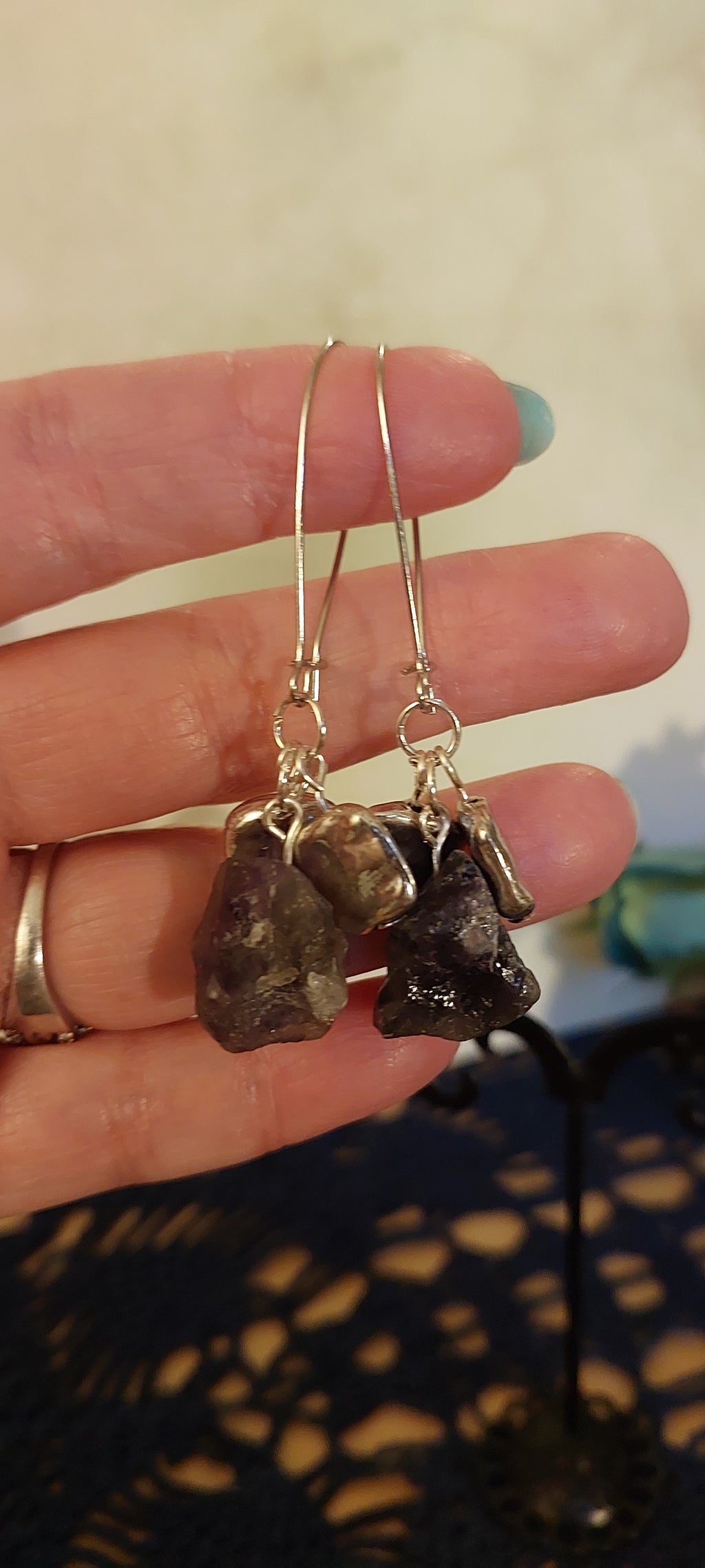 Raw Amethyst and Silver Earrings