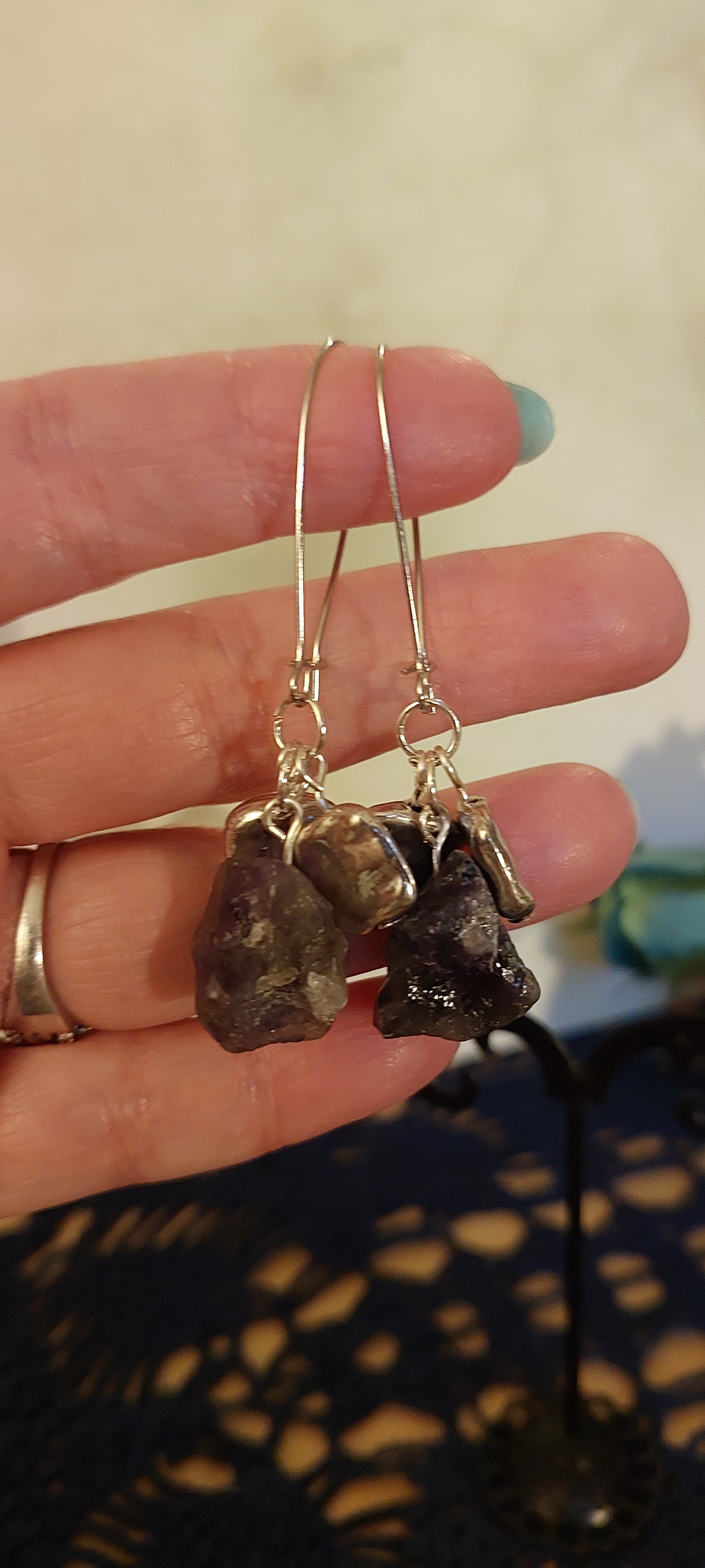 Raw Amethyst and Silver Earrings