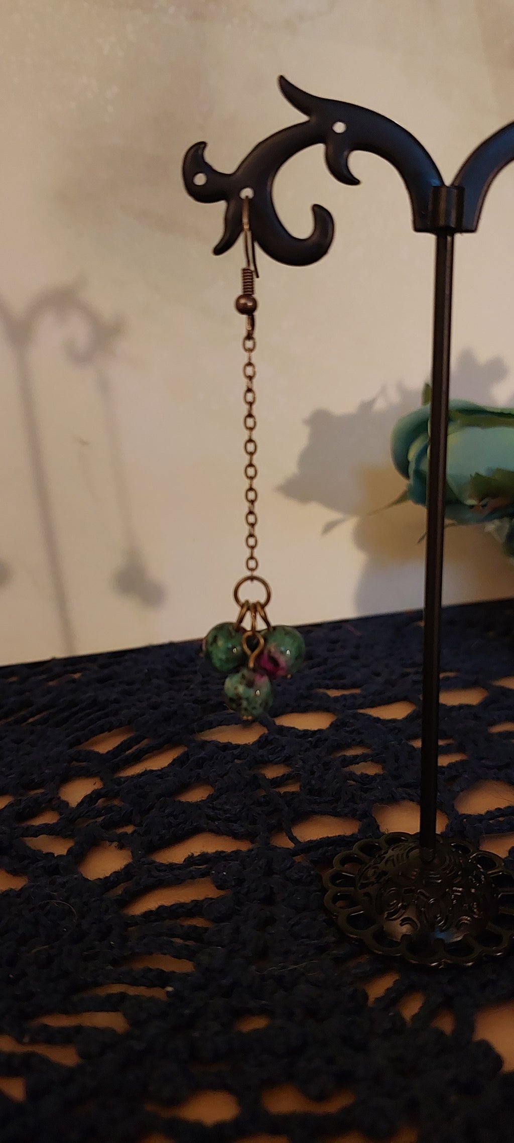 Green, Purple, and Brass Toned Earrings