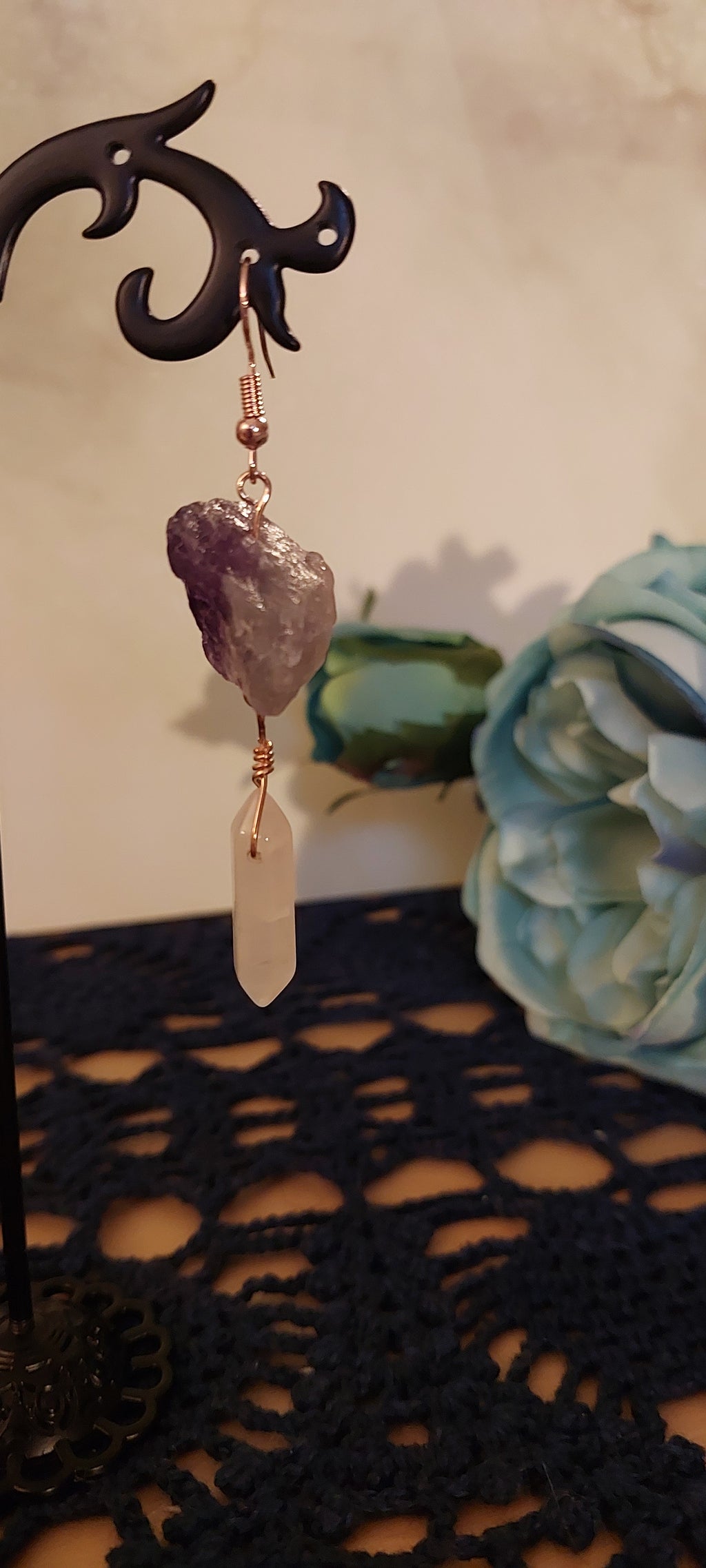 Raw Amethyst and Rose Quartz Earrings