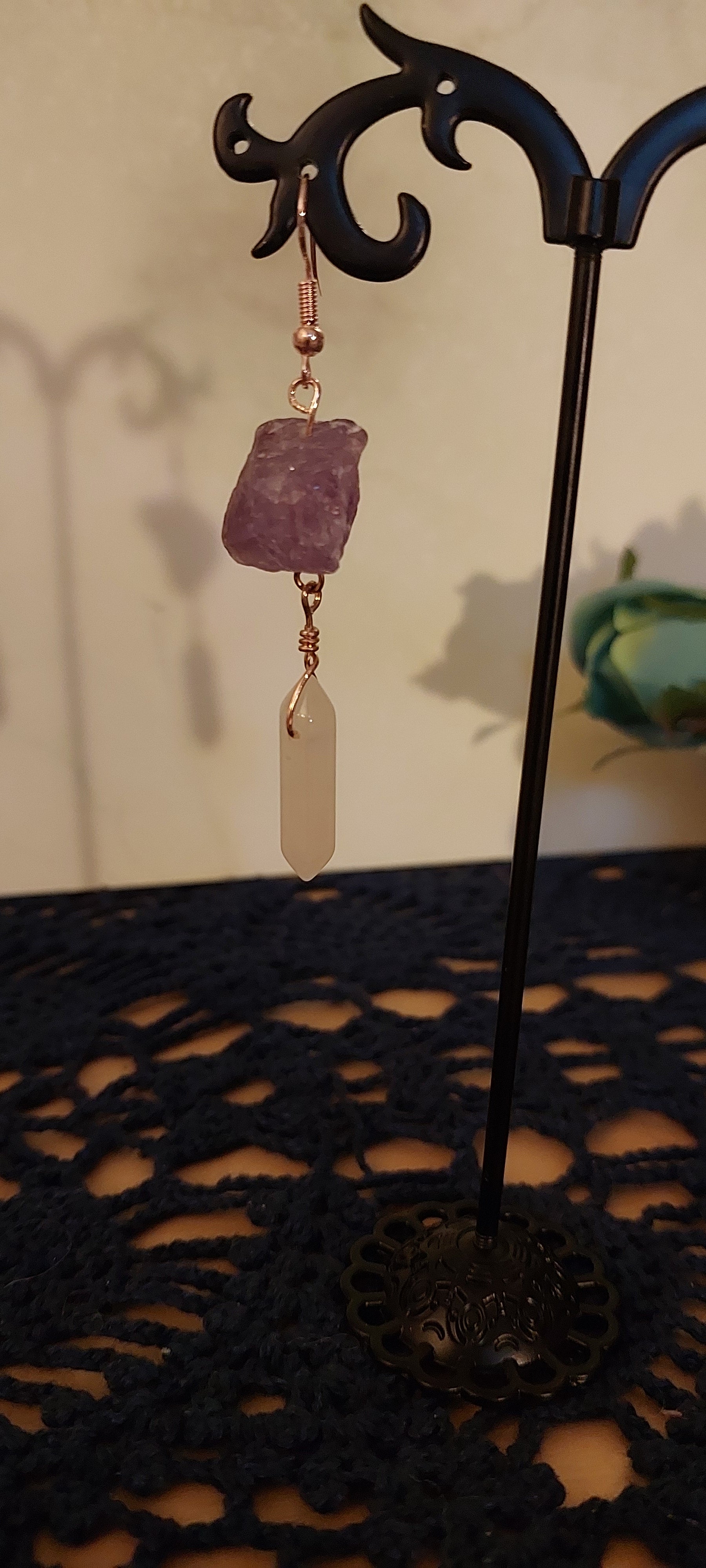Raw Amethyst and Rose Quartz Earrings