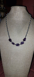 Raw Amethyst Necklace with Beaded Chain