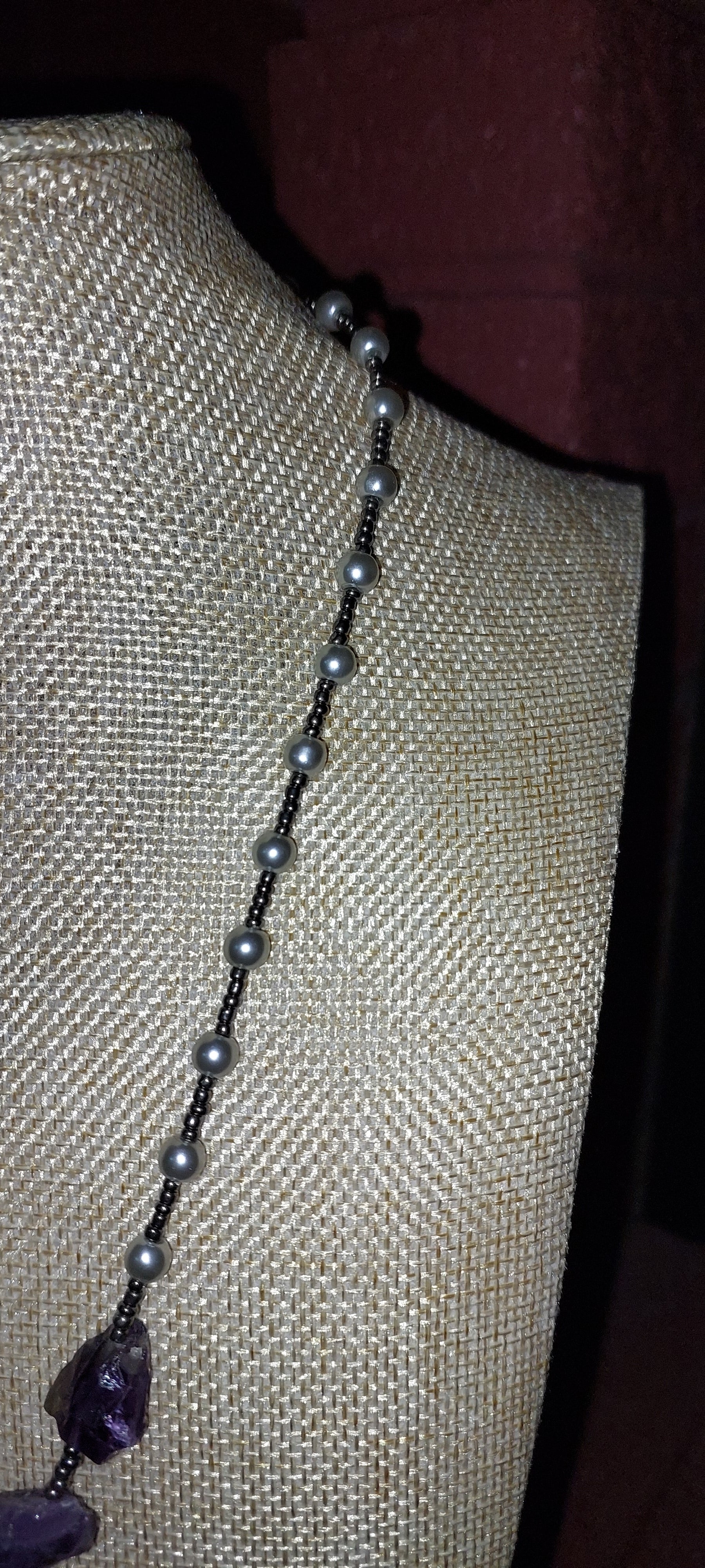 Raw Amethyst Necklace with Beaded Chain