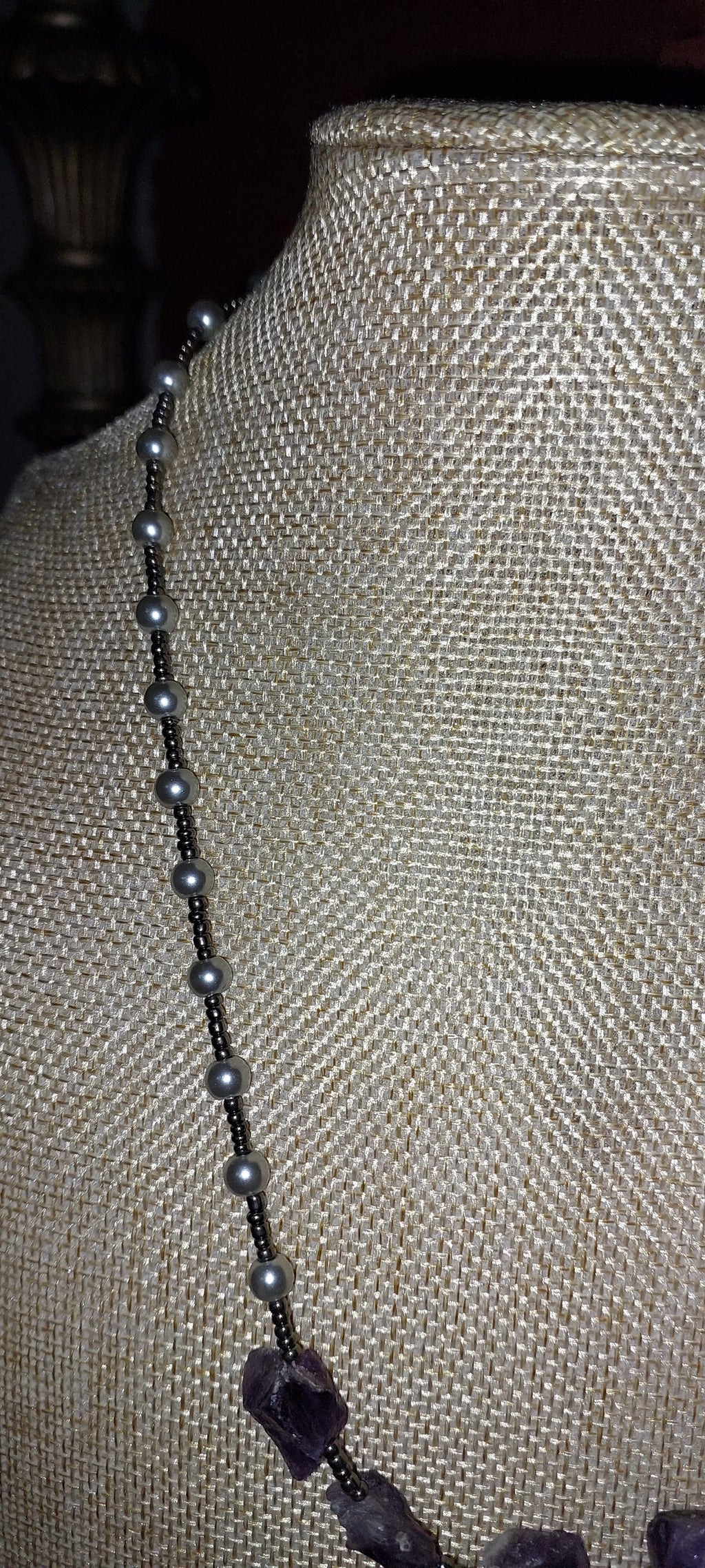 Raw Amethyst Necklace with Beaded Chain