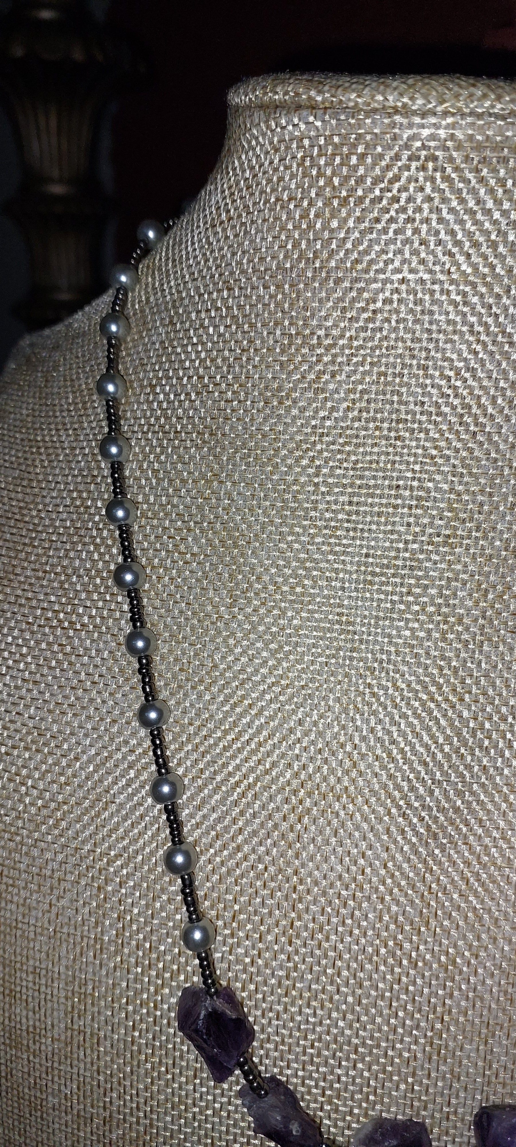 Raw Amethyst Necklace with Beaded Chain
