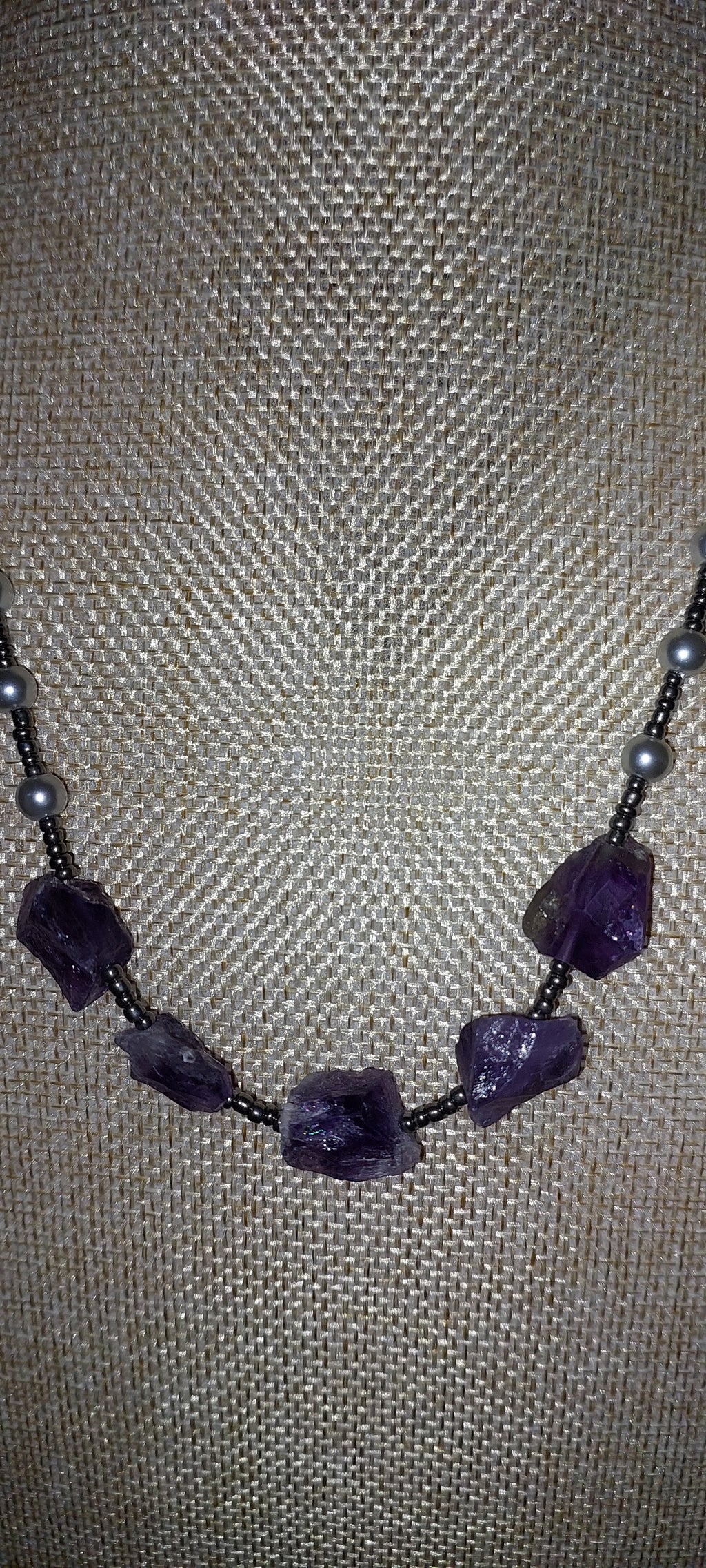 Raw Amethyst Necklace with Beaded Chain