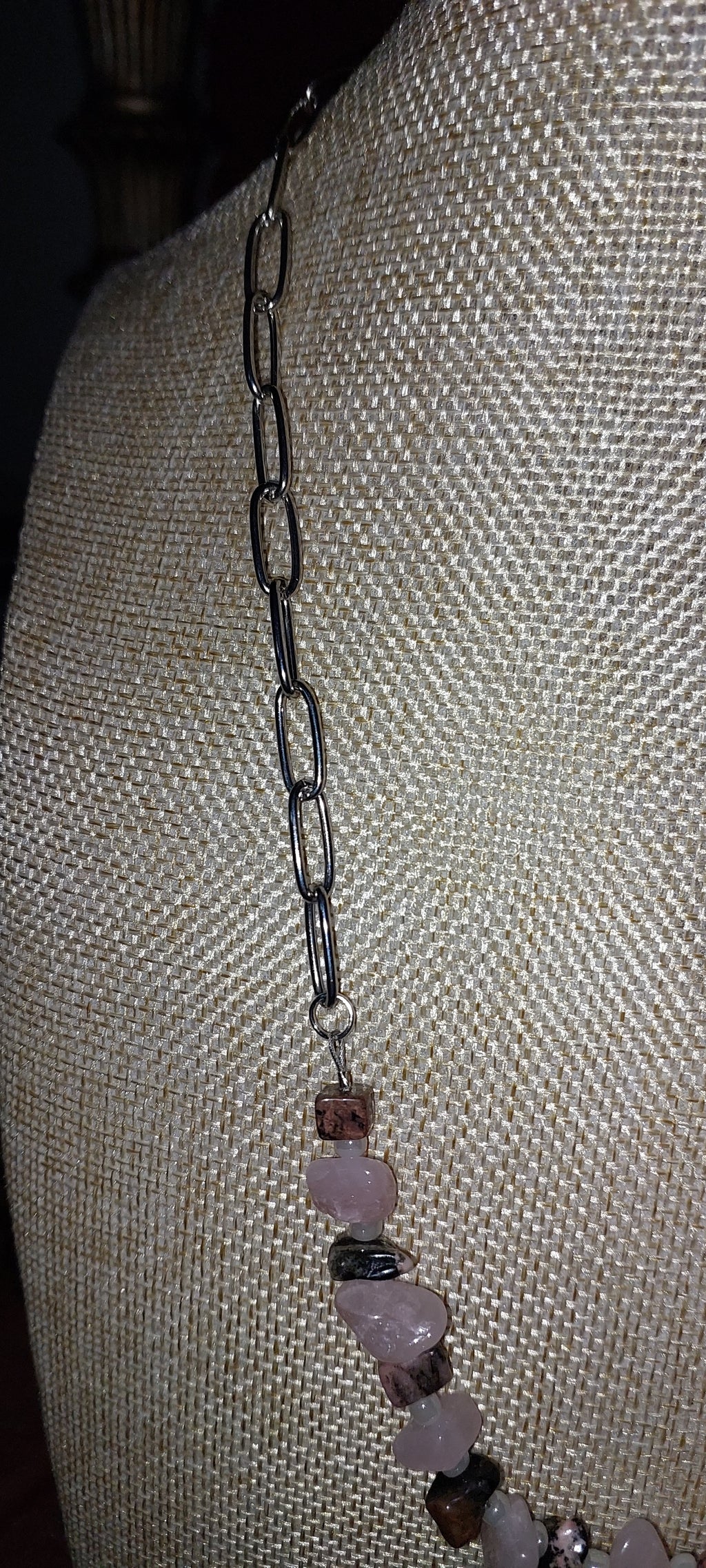 Rhodonite and Rose Quartz on a Silver Paper Clip Chain