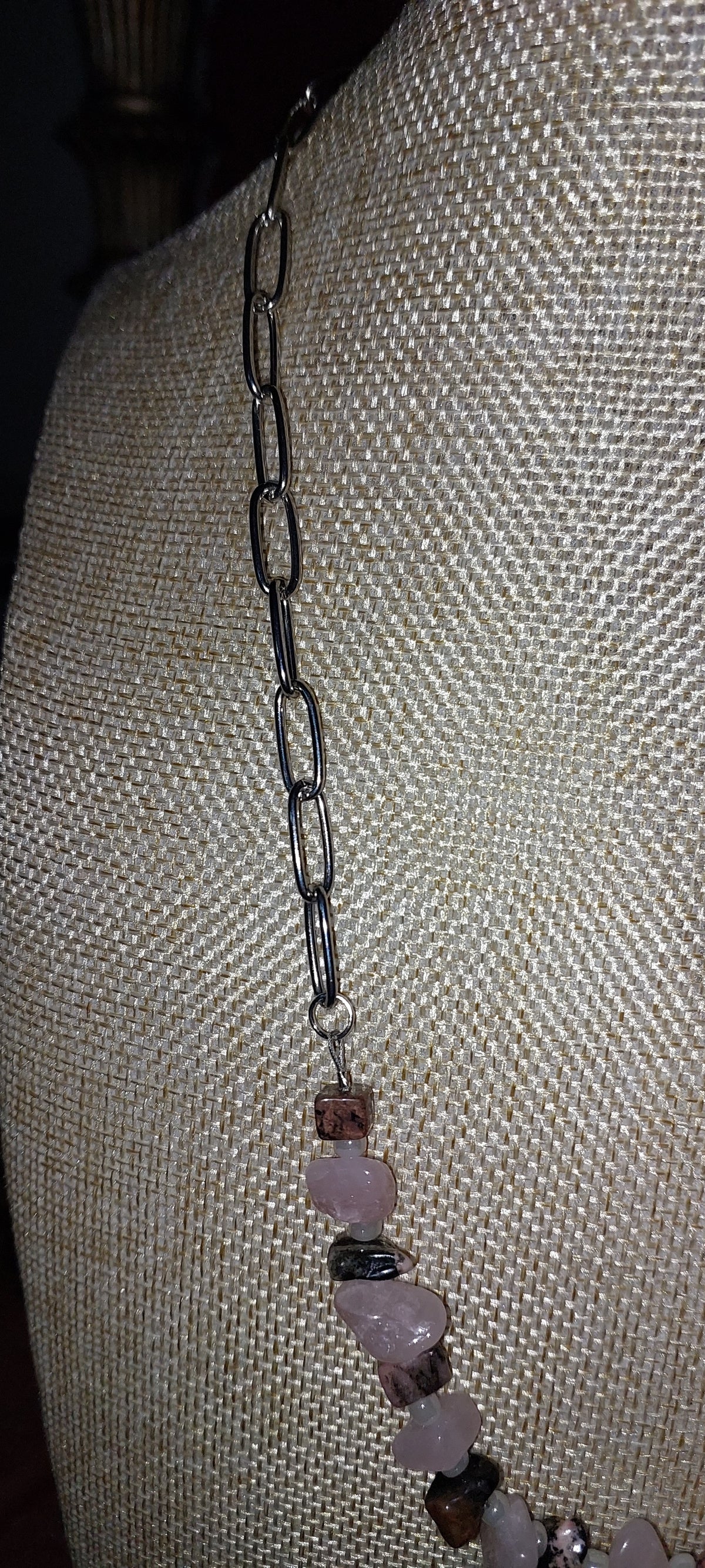 Rhodonite and Rose Quartz on a Silver Paper Clip Chain