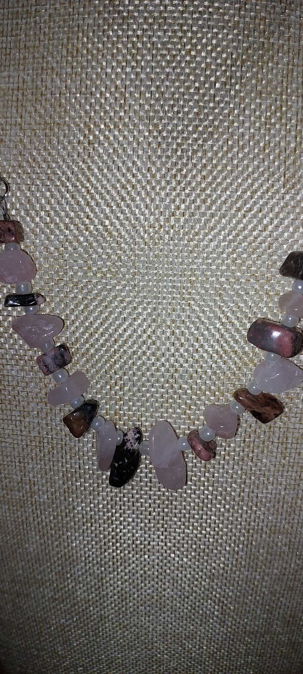 Rhodonite and Rose Quartz on a Silver Paper Clip Chain