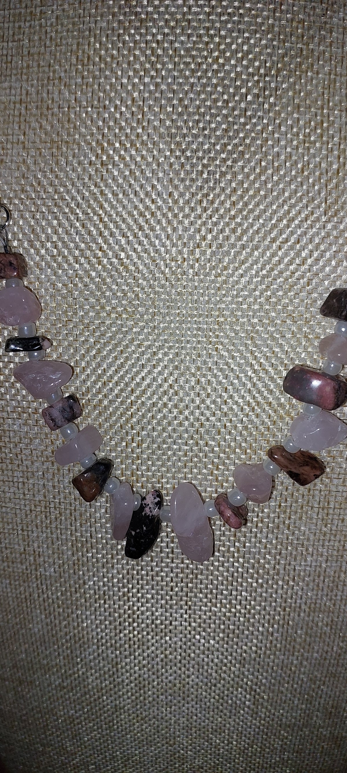 Rhodonite and Rose Quartz on a Silver Paper Clip Chain