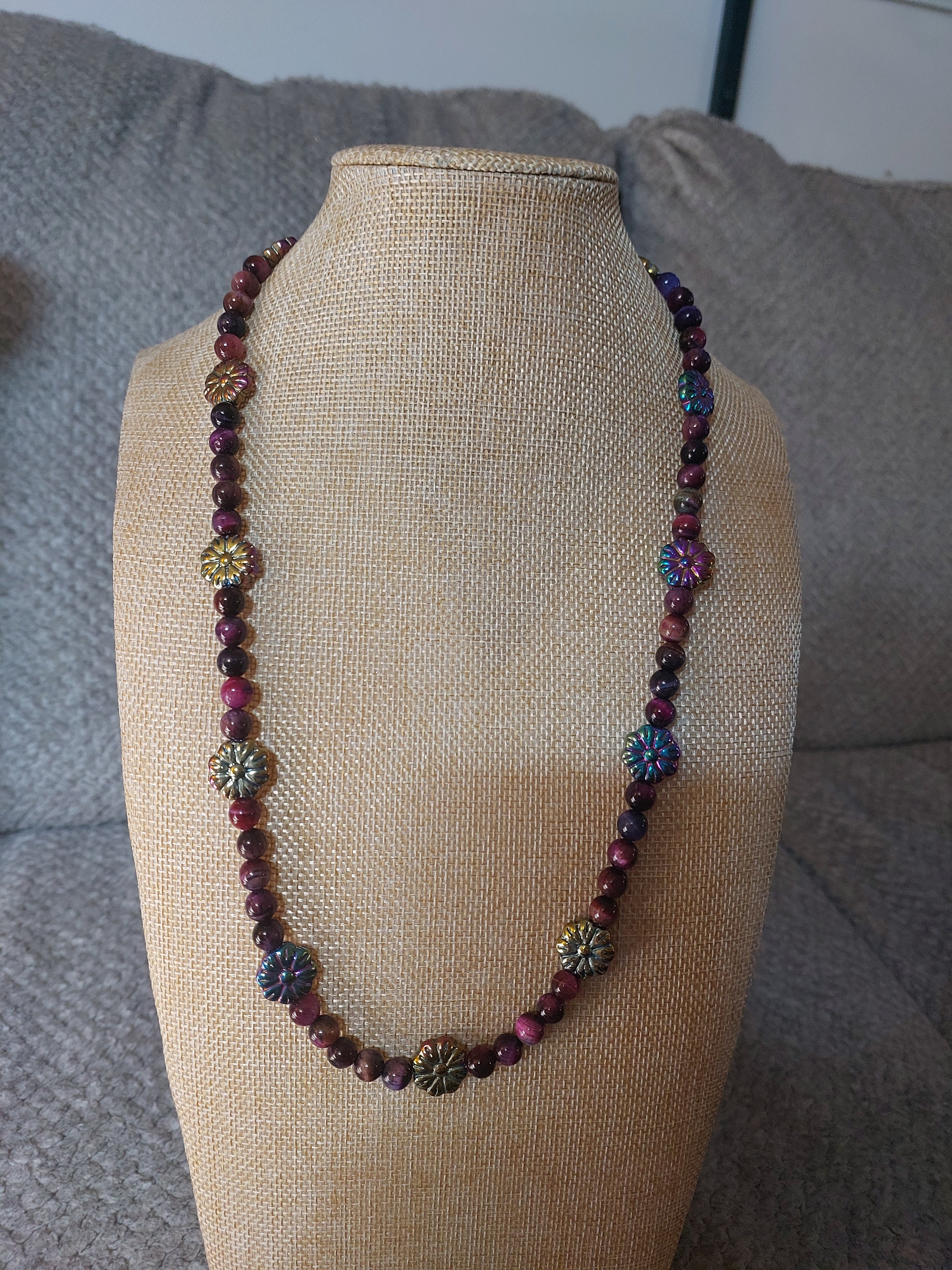 Galaxy Tiger's Eye Necklace with Color Shifting Flowers