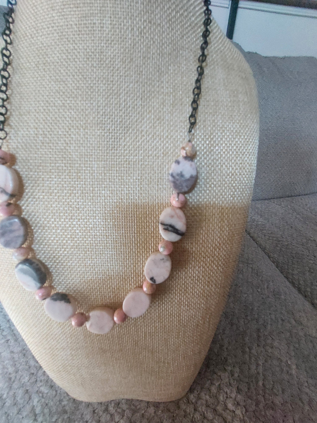 Pink Zebra Jasper and Black Necklace